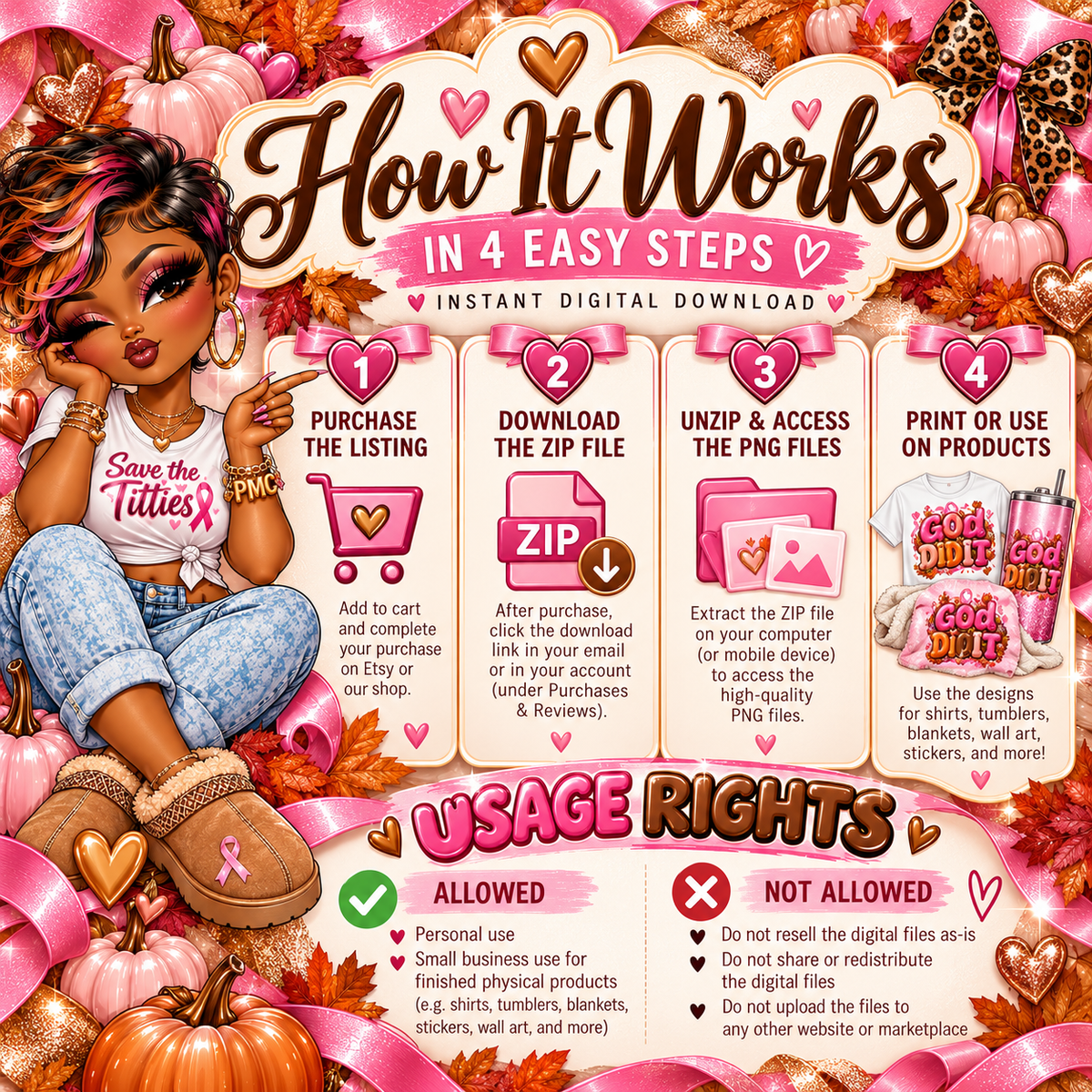 Breast Cancer Awareness PNG Bundle | 4 Designs + FREE Gang Sheet & 2 Bonus Designs
