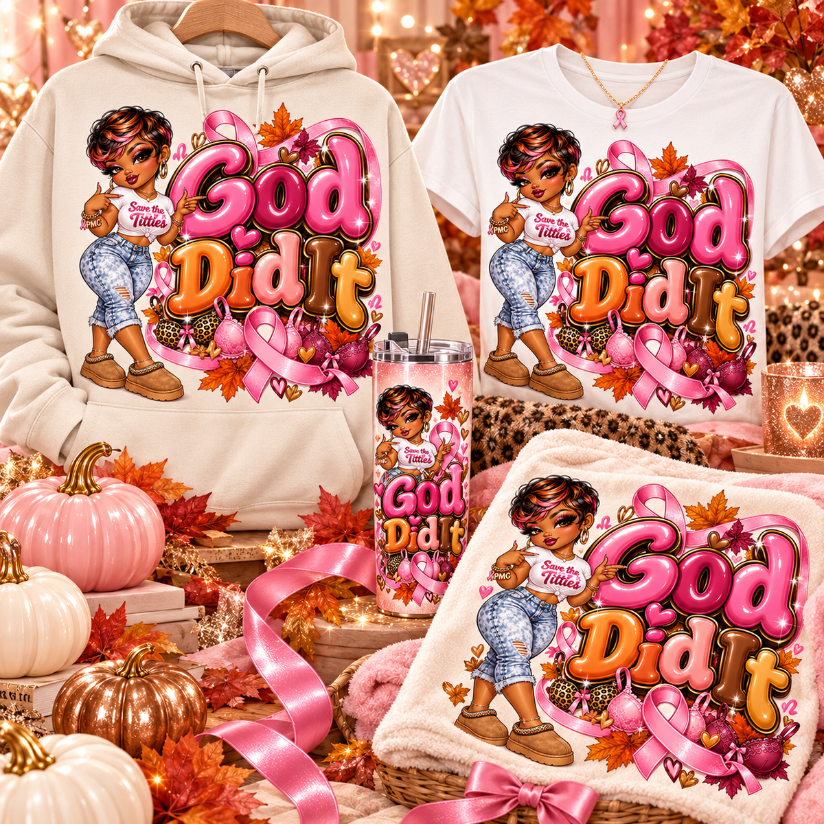 Breast Cancer Awareness PNG Bundle | 4 Designs + FREE Gang Sheet & 2 Bonus Designs