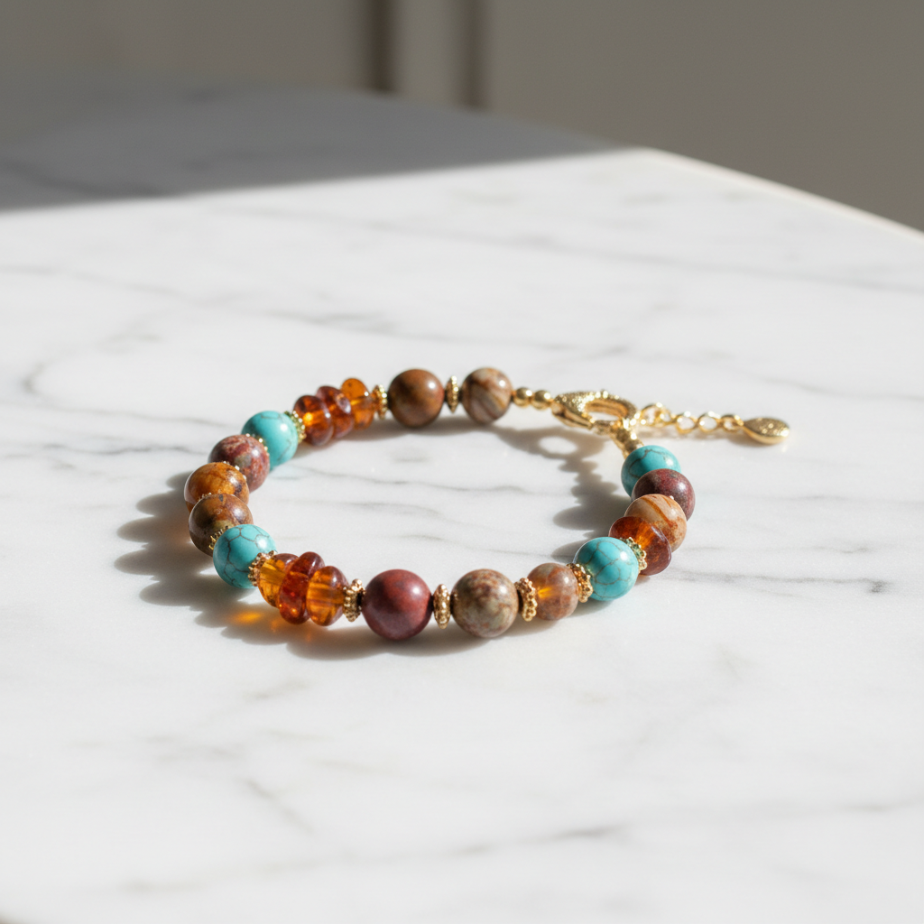 Elegant beaded bracelet with semi-precious stones