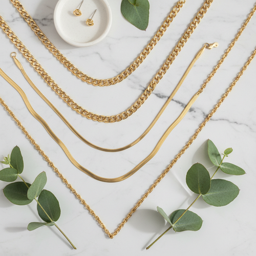Gold chain collection with eucalyptus