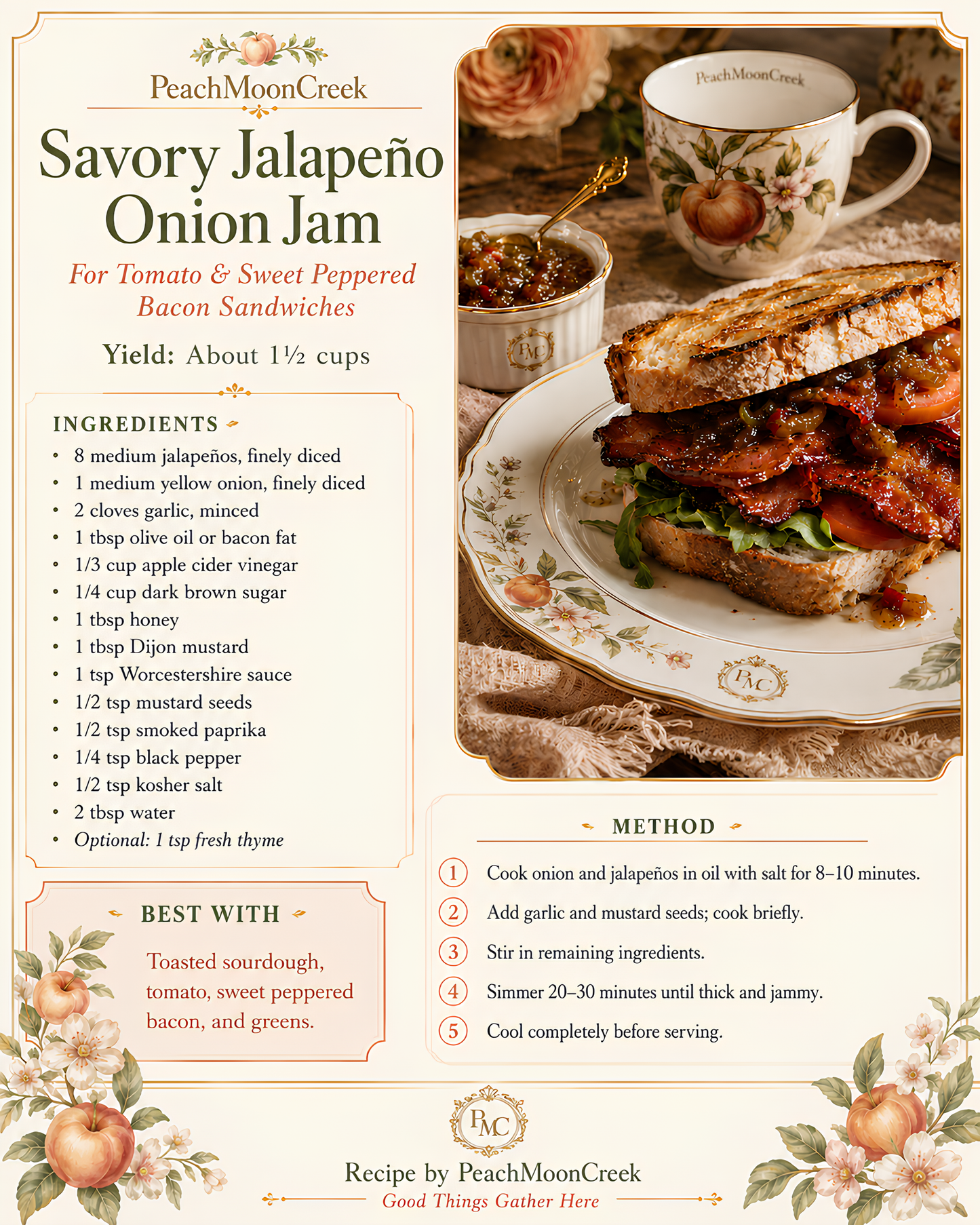Savory Jalapeño Onion Jam Recipe Card — Printable Digital Download (PNG)