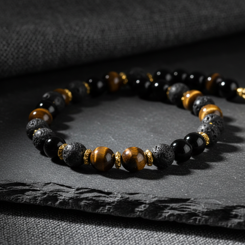 Masculine beaded necklace with dark stones